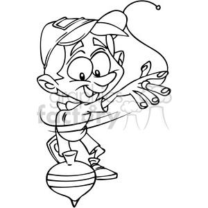 clipart - kid spinning a top in black and white.