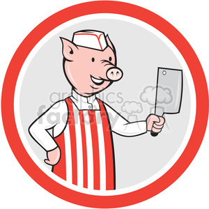 pig butcher standing front in circle shape clipart.