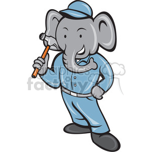 retro elephant animal mascot logo handyman repairman hammer