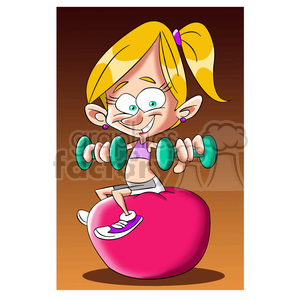 cartoon character funny comic people fitness weights girl women female yoga+ball lifting exercise