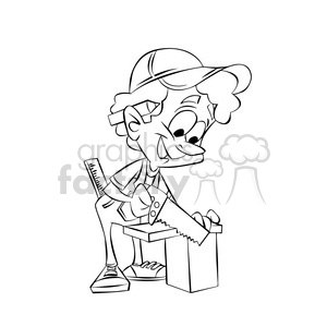 vector black and white cartoon carpenter cutting a board clipart. Royalty-free image # 393731