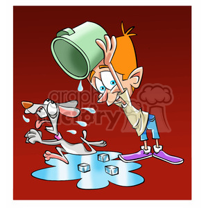 boy giving his dog the ice bucket challenge clipart.