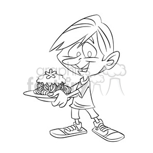 boy holding plate of spaghetti outline clipart. Royalty-free image # 394266