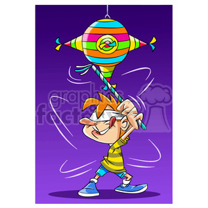 cartoon pinata spanish festival pary birthday kid child playing fun candy hitting hit