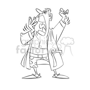 man in a robe yawning after getting up black and white clipart. Commercial use image # 394792