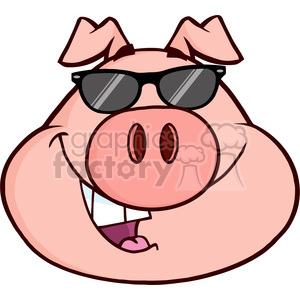 Royalty Free RF Clipart Illustration Pig Head Cartoon Mascot Character With Sunglasses background. Commercial use background # 395369