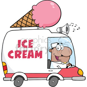 Royalty Free RF Clipart Illustration African American Ice Cream Man Driving Truck clipart. Royalty-free image # 395859