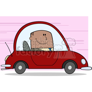 Royalty Free RF Clipart Illustration African American Businessman Driving Car To Work Cartoon Character On Background clipart.