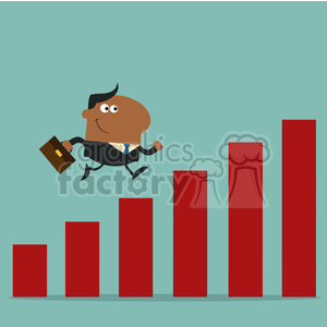 8294 Royalty Free RF Clipart Illustration African American Manager Running Over Growth Bar Graph Flat Design Style Vector Illustration clipart.