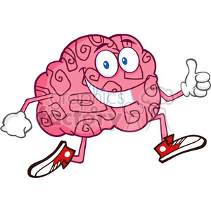 8802 Royalty Free RF Clipart Illustration Smiling Brain Cartoon Character Jogging And Giving A Thumb Up Vector Illustration Isolated On White clipart.