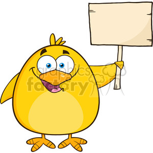 8615 Royalty Free RF Clipart Illustration Happy Yellow Chick Cartoon Character Holding A Wooden Sign Vector Illustration Isolated On White clipart. Commercial use image # 396436