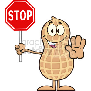 8627 Royalty Free RF Clipart Illustration Smiling Peanut Cartoon Character Holding A Stop Sign Vector Illustration Isolated On White clipart.