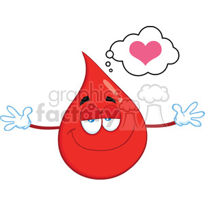 Royalty Free RF Clipart Illustration Smiling Red Blood Drop Cartoon Mascot Character With Open Arms For Hugging