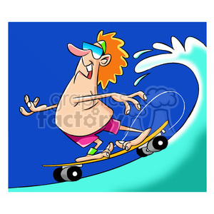 clipart - tom the cartoon surfer character riding skateboard on water.