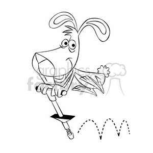 character mascot cartoon bunny rabbit pogostick pogo+stick jumping black+white