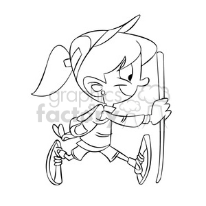 trina the cartoon girl character hiking black white clipart. Commercial use image # 397639