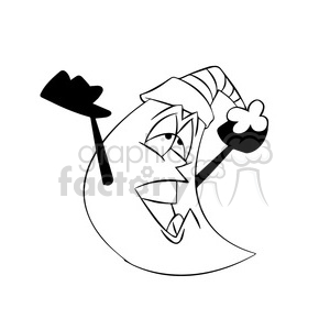 rocky the cartoon moon character yawning black white clipart. Commercial use image # 397719
