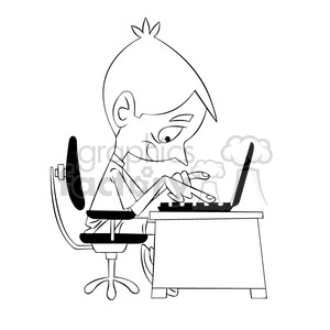 small boy playing on a computer cartoon black white clipart.