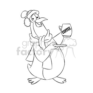 sal the cartoon penguin character drinking hot coffee black white clipart. Royalty-free image # 397839