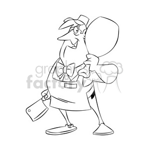 Chuck the cartoon butcher holding large ham bone black white clipart. Commercial use image # 397869