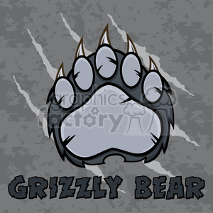 clipart - royalty free rf clipart illustration gray bear paw with claws vector illustration with scratches grunge background and text.