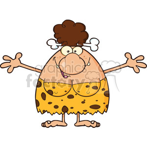 smiling brunette cave woman cartoon mascot character with open arms for a hug vector illustration clipart.