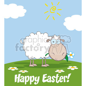 royalty free rf clipart illustration white sheep cartoon character eating a flower vector illustration greeting card