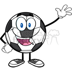 happy soccer ball cartoon mascot character waving for greeting vector illustration isolated on white background clipart. Commercial use image # 399726