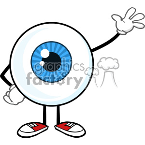Blue Eyeball Guy Cartoon Mascot Character Waving For Greeting Vector