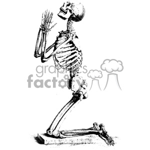 vintage retro illustration black+white anatomy body art skeleton praying tattoo