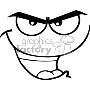 clipart - 10907 Royalty Free RF Clipart Black And White Evil Cartoon Funny Face With Bitchy Expression Vector Illustration.