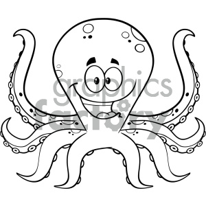 Royalty Free RF Clipart Illustration Black And White Happy Octopus Cartoon Mascot Character Vector Illustration Isolated On White Background clipart. Commercial use image # 404211