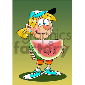 clipart - cartoon girl holding huge watermelon.