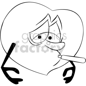 heart character cartoon black+white ill sick fever love