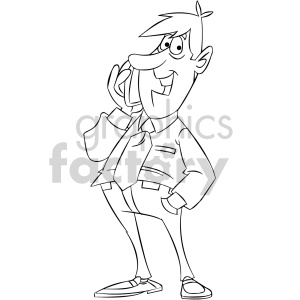 clipart - black and white cartoon guy talking on phone.