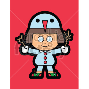 cartoon girl wearing penguin outfit for christmas on red background vector clip art clipart.