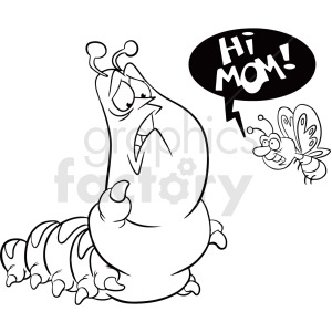 black and white caterpillar and baby butterfly cartoon clipart.