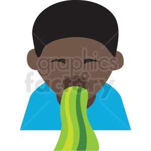 african american boy puking vector icon clipart.