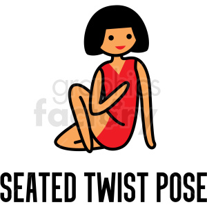 cartoon girl doing yoga seated twist pose vector clipart .