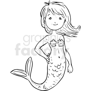 mermaid black and white tattoo vector design clipart.