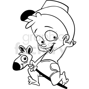 black and white cartoon baby cowboy vector clipart .