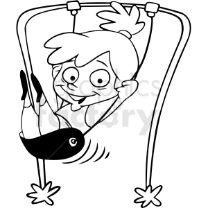 black and white happy child swinging vector clipart .