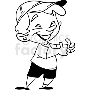 black and white happy boy with thumbs up vector clipart .