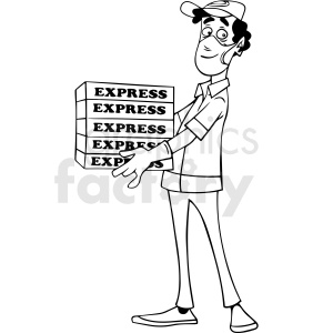 black and white cartoon pizza delivery guy vector clipart clipart. Royalty-free image # 413183