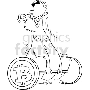 black and white cartoon bitcoin bear vector clipart .