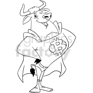 clipart - black and white cartoon bitcoin bull vector clipart.