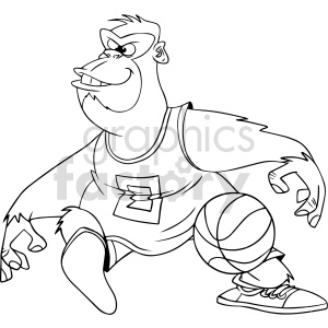 clipart - black and white cartoon ape playing basketball clipart.