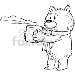 black and white bear drinking coffee vector clipart .