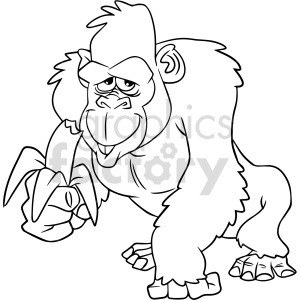 black and white cartoon ape eating banana clipart .