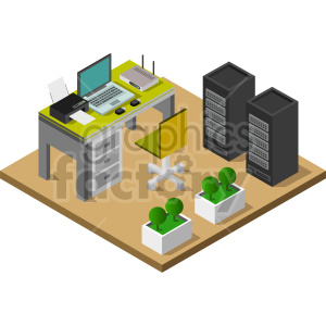 desk office isometric vector graphic clipart.